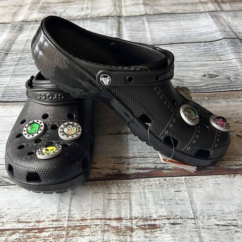 Men’s Croc’s Ron English Black/ Polished Black With Gibbets Men Size 11